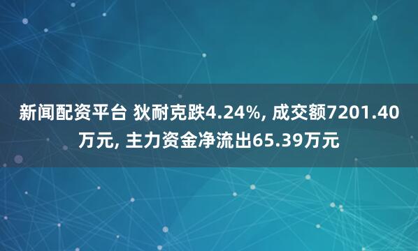 新闻配资平台 狄耐克跌4.24%, 成交额7201.40万元, 主力资金净流出65.39万元