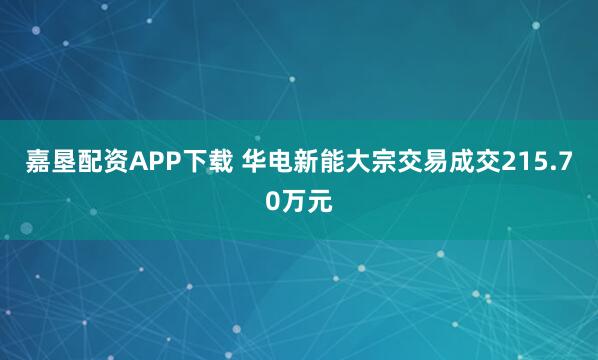 嘉垦配资APP下载 华电新能大宗交易成交215.70万元